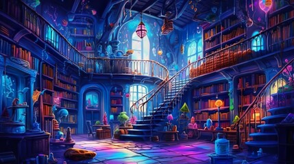 Obraz premium Abstract background magic school. A visually stunning illustration in a banner design, capturing the essence of a magical school. Generative AI.