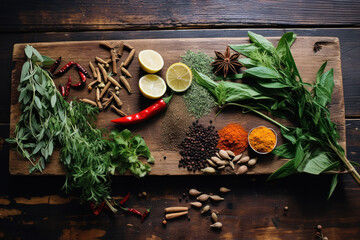 Fresh herbs and spices used to enhance flavor in healthy cooking. 