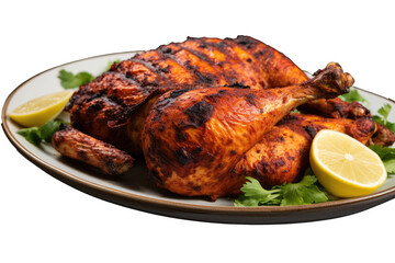 roasted chicken on a plate Tandoori Chicken Indian spice, Transparent background. generative AI
