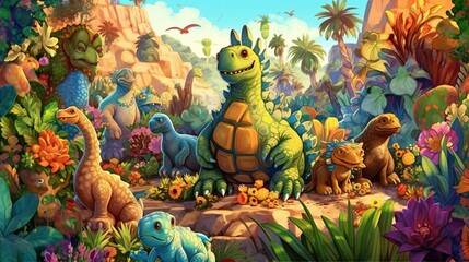 Naklejka premium Abstract background fantastic creatures. A captivating illustration with a banner design, depicting a magical realm inhabited by fantastic creatures against a colorful background. Generative AI.