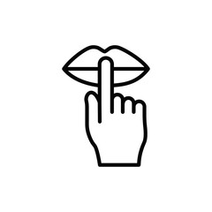 Keep silence and be quiet lips and finger silent sign, no noise vector icon