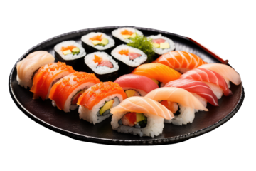 sushi with salmon, Transparent background. generative AI