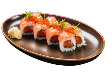 sushi with salmon, Transparent background. generative AI
