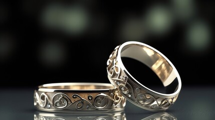 Two engagement wedding ceremonial gem rings with stones, blurred background. AI generated.
