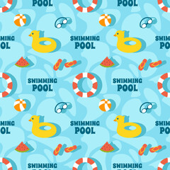 Swimming Pool Seamless Pattern Vector Illustration with Summer Vacation Element in Flat Cartoon Template Hand Drawn