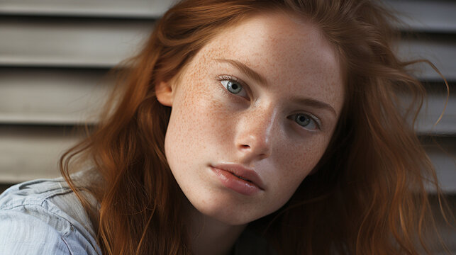 Portrait of red head attractive woman. 