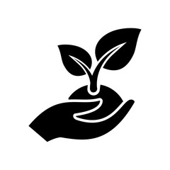 Tree plantation, plant care , planting education logo and vector icon design black and white, green icon.