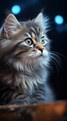 Fototapeta premium Fluffy tabby cat, phone wallpaper, portrait, photography 8K, AI generation