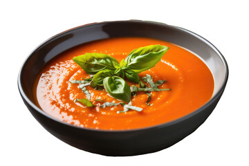: tomato soup with basil Gazpacho, Transparent background. generative AI