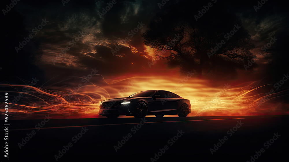 Wall mural Light motion background with car silhouette