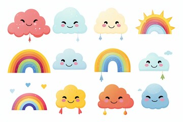 Collection of Cute Cartoon Rainbows Isolated on White Background. Generative AI.