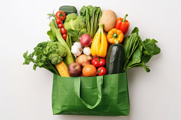 Fruit and vegetables in shape of shopping bag. ai generatived.