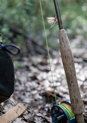 Close-up of Fly-Fishing Reel and Rod with Selective Focus