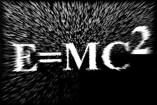 E=MC2 white on black.