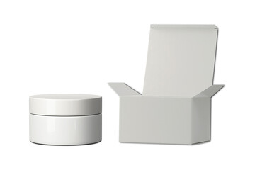Cream Jar Packaging Mockup Template  White Paper Or Cardboard Box. Organic Product Design. Blank Cosmetic Jar. Natural Cosmetics Packaging Illustration.3d rendering.