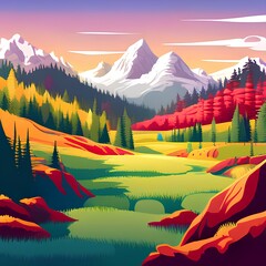 landscape painting  with trees and mountains
