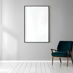 Blank picture frame mockup on white wall