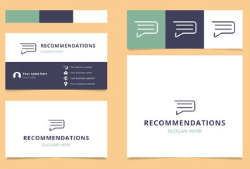 Recommendations logo design with editable slogan. Branding book and business card template.