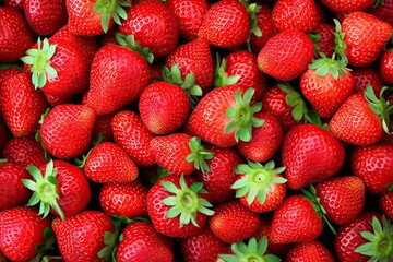 Top View of Fresh red Strawberry Pile on Background