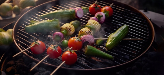 Naklejka premium Vegetables On Barbecue Grill