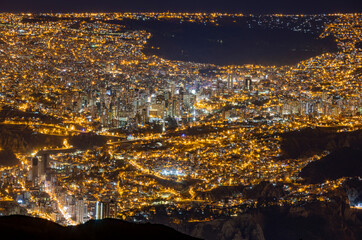 City lights of La Paz and El Alto, highest capital and vibrant city surrounded by the highest peaks of the Andes mountains in Bolivia, South America