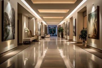 The modern hall boasts a fashionable interior design.