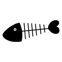 fish skeleton icon, black and white illustration
