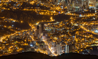 City lights of La Paz and El Alto, highest capital and vibrant city surrounded by the highest peaks...