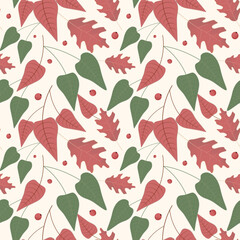Autumn pattern with leaves. Autumn background, vector seamless pattern.