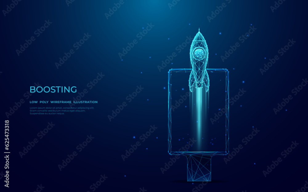 Poster digital rocket launch on vertical street poster billboard. advertising agency concept in technologic
