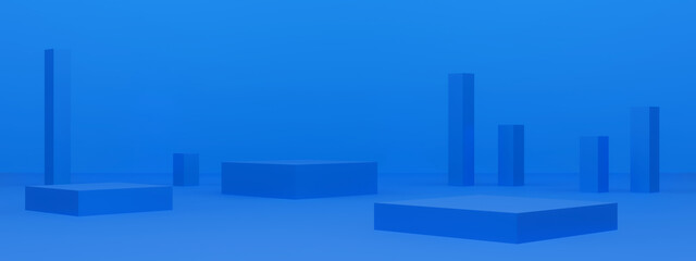 3D blue geometric podium. Blue background