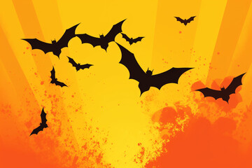 Bats on an orange background style minimalism