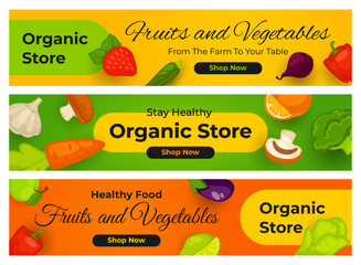 Set of flat banners for sale organic food