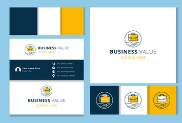 Business value logo design with editable slogan. Branding book and business card template.