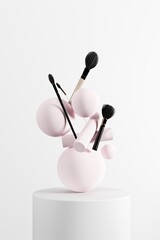 Closeup Cosmetic brush on set on mock up stage. 3D Rendering.