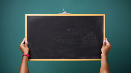 The blackboard is placed against a green wall