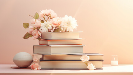 Books and Flowers Adorned with Soft Background