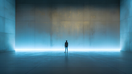 Obraz premium Person Standing in Expansive Room with Illumination