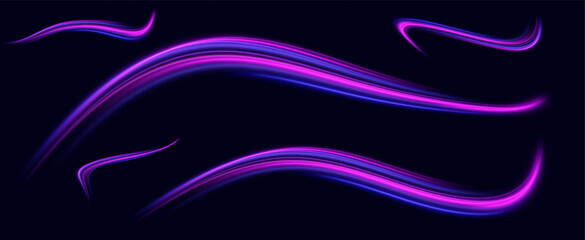 neon multicolored glowing swirl. The effect of moving at the speed of light. Easy trail. Shiny wavy path. Vector.