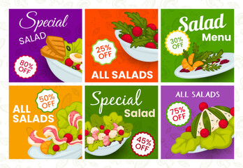 Set of bright posters for advertising salad menu.