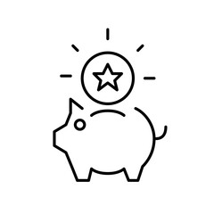 Piggy band with shiny star coin. Receiving rewards and cash back. Pixel perfect, editable stroke icon