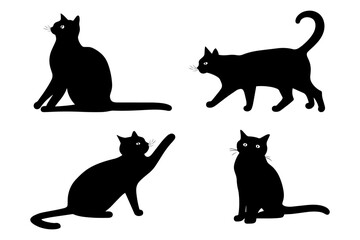 Halloween Cat silhouette symbol icon set. Vector illustration