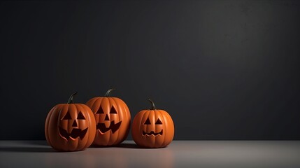 Halloween background. Halloween melons on a black and orange background. Place for text. generative ai.