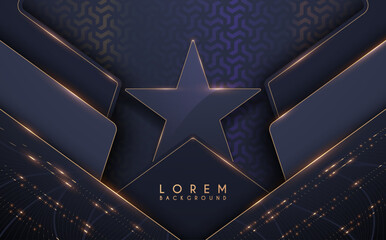 Blue and gold star shape template with glow effect