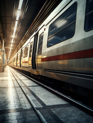 Naklejka premium Train Journey through a Bustling Metro Station