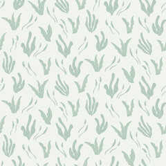 Ocean Plants forming sea life water weeds seamless vector pattern in a palette of mint blue and off white. Great for home decor, fabric, wallpaper, gift wrap, stationery, design projects.
