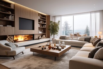 A cozy residential apartment features a modern living room that is beautifully decorated.