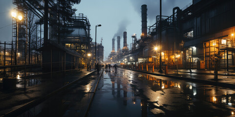 A large industrial plant, Evening illuminated by artificial light