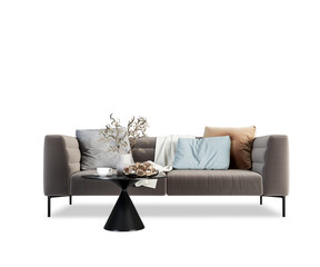 Front view of dark sofa in 3d rendering	
