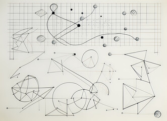 Various sketch lines and shapes along with graph grids; a generative AI created illustration